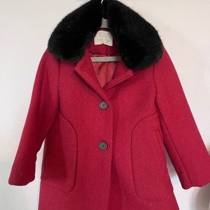 Girls Zara red winter coat with faux fur collar